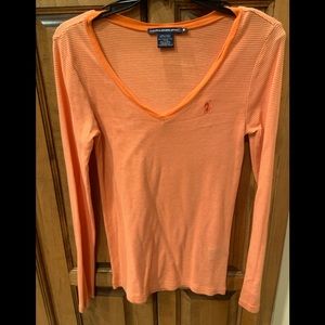 Long sleeved v neck Cotton Lyocell shirt